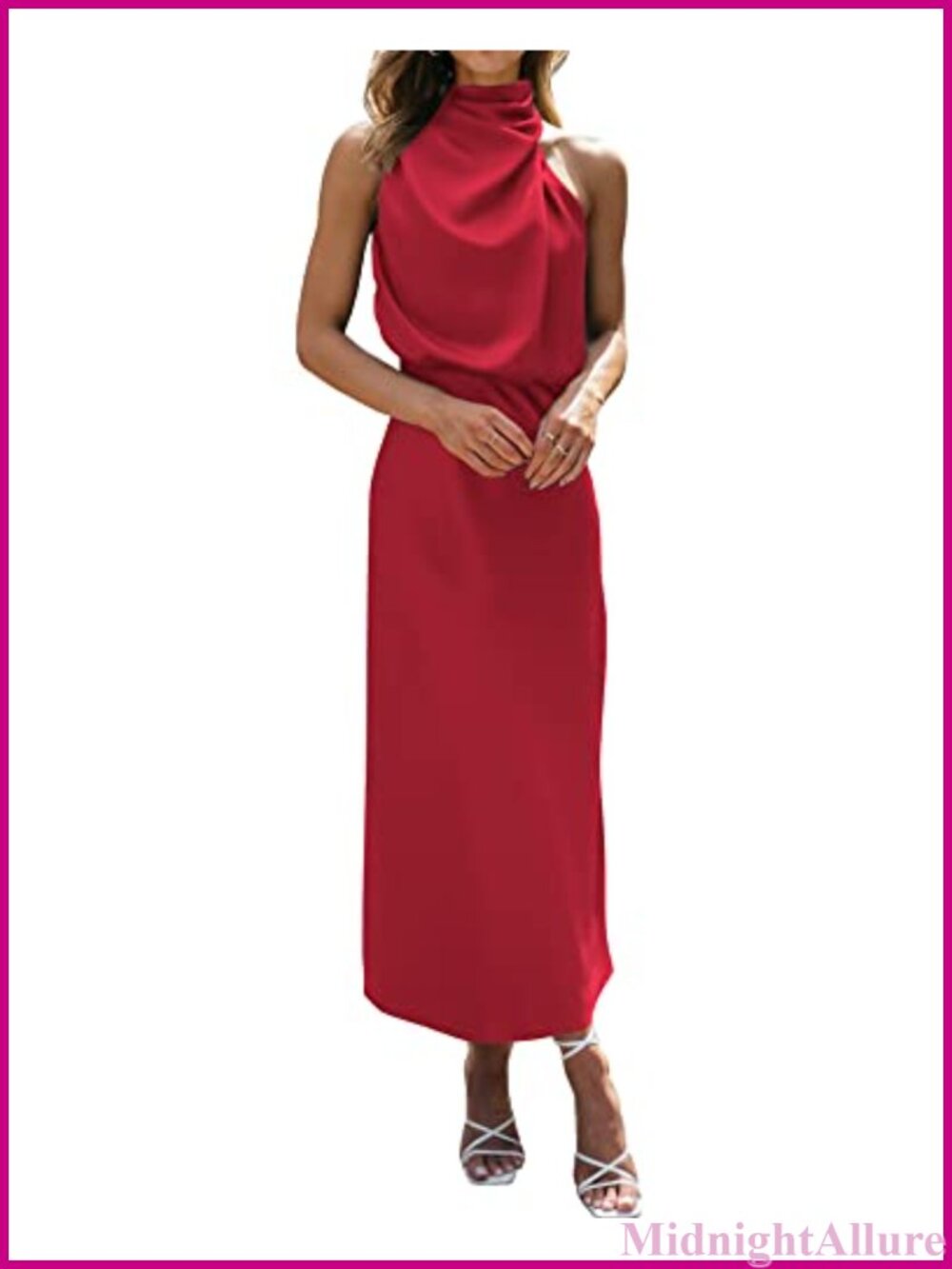Satin Mock Neck Sleeveless Maxi Dress Formal Cocktail